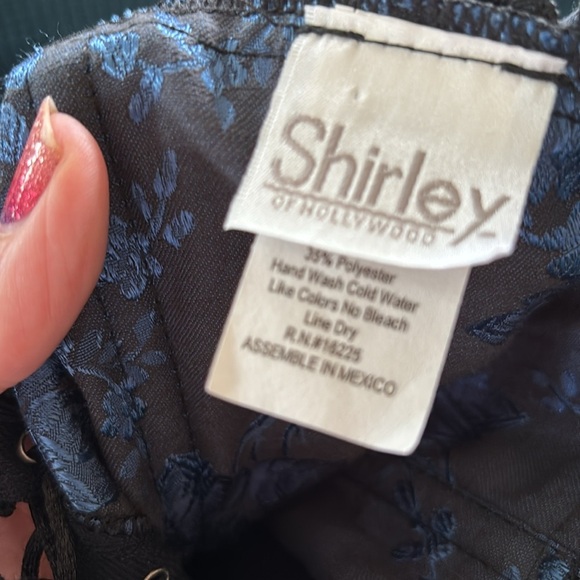 Shirley Of Hollywood Corset 32” Garters Lace Up Hook Eye Back Blue Black Floral - Picture 5 of 6